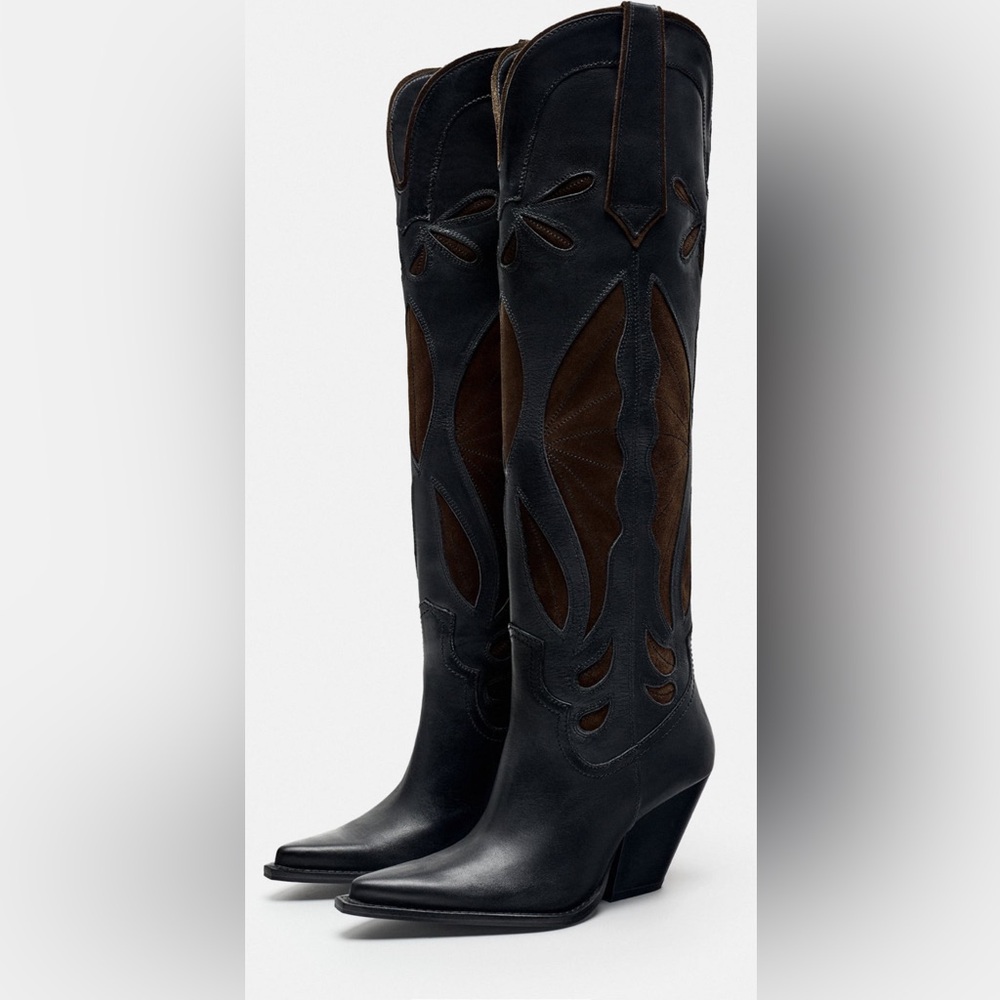 Zara western leather suede boots 36